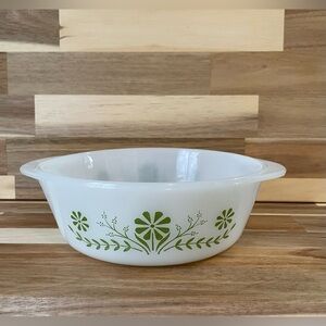 Vintage Glasbake 2 Qt Green Daisy Casserole Dish